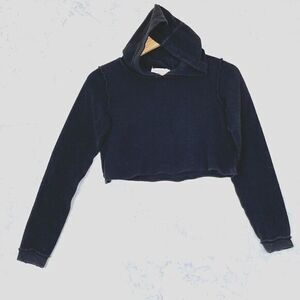 Danielle Guizio Black Cropped Sweatshirt Hoodie Inside Out Look Size Womens XS